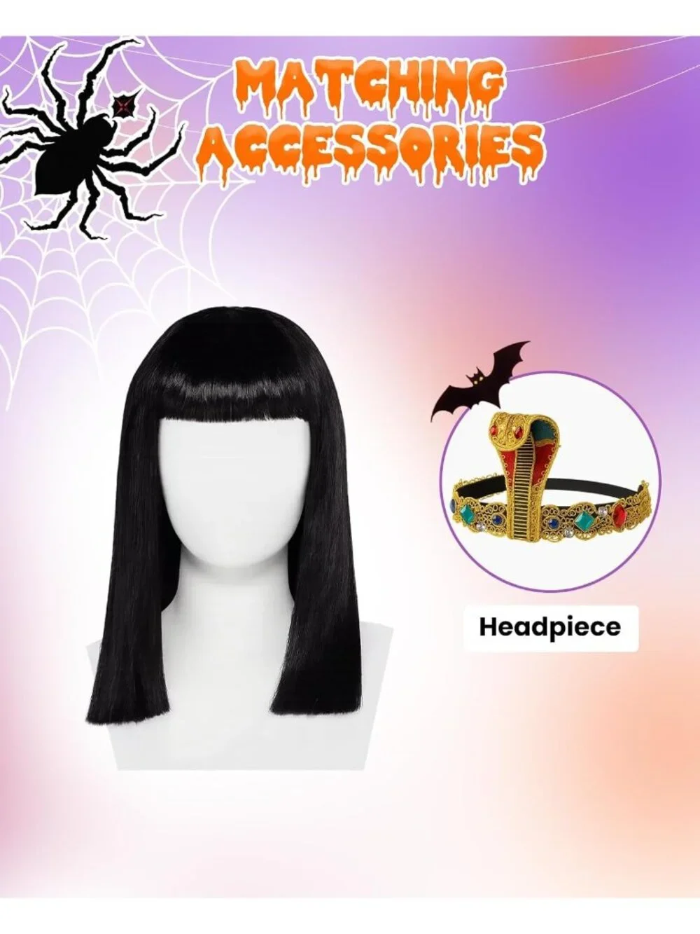 Women's Black Cosplay Convenient Set Include Adjustable Wig Cap Headpiece